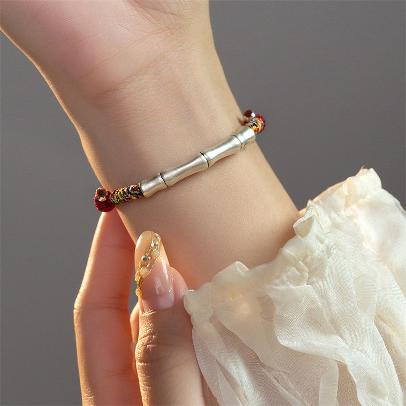 999 Sterling Silver Luck Bamboo Red Rope Bracelet