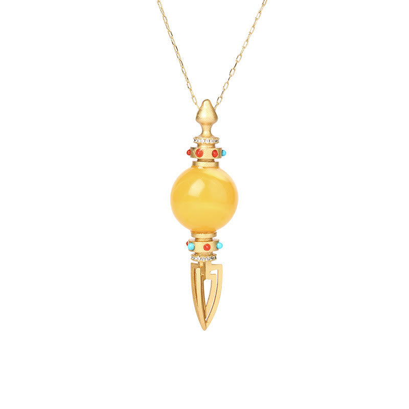 Amber Vajra 24K Gold Plated Spiritual Necklace Pendant