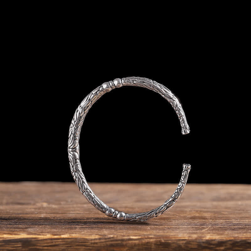 Copper Dragon Bracelet Cuff with Flower Pattern for Balance