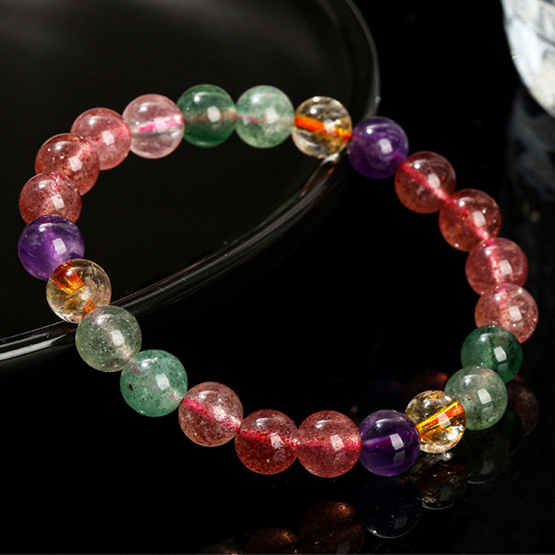 8mm Multicolored Strawberry Quartz Love Bracelet