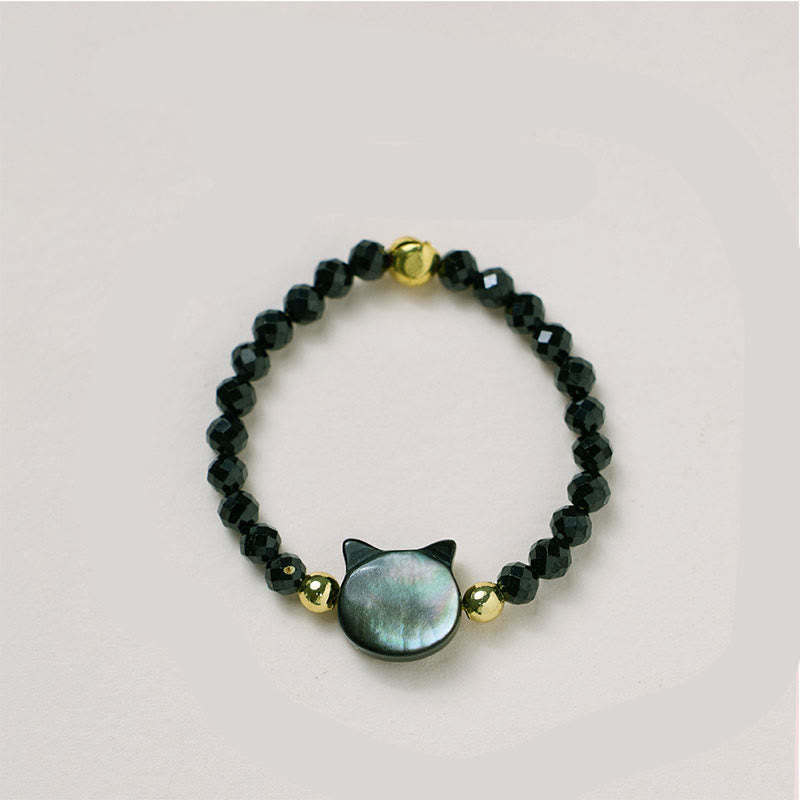 Unisex Tridacna Stone Cat 14K Gold Spiritual Ring