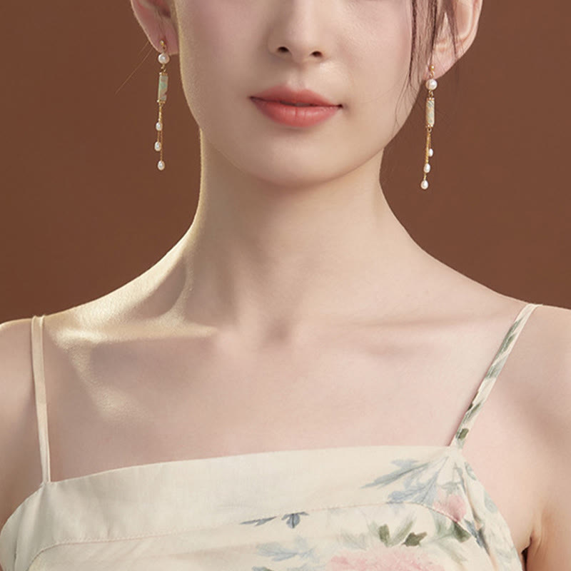 925 Sterling Silver Shoushan Stone Pearl Healing Drop Earrings