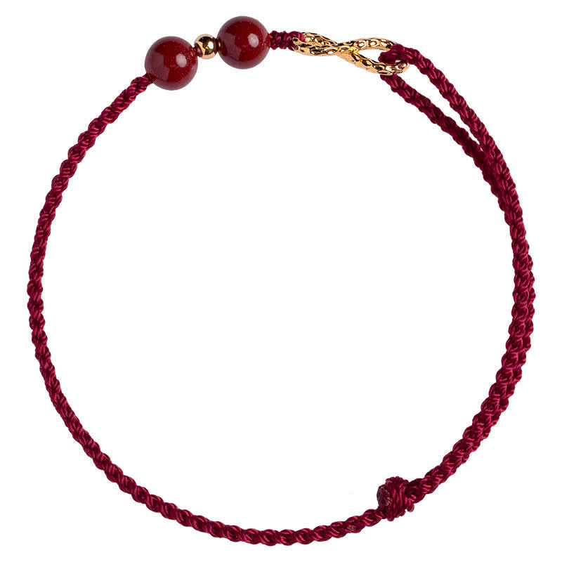 Adjustable Cinnabar Red String Bracelet Anklet with 14K Gold