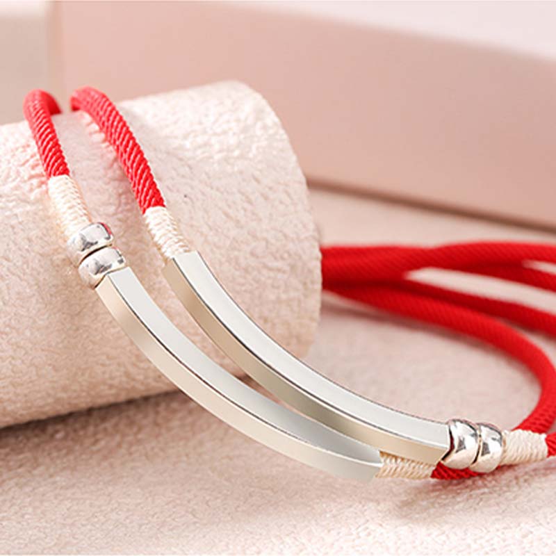 Sterling Silver Red String Layered Braid Bracelet for Luck & Protection