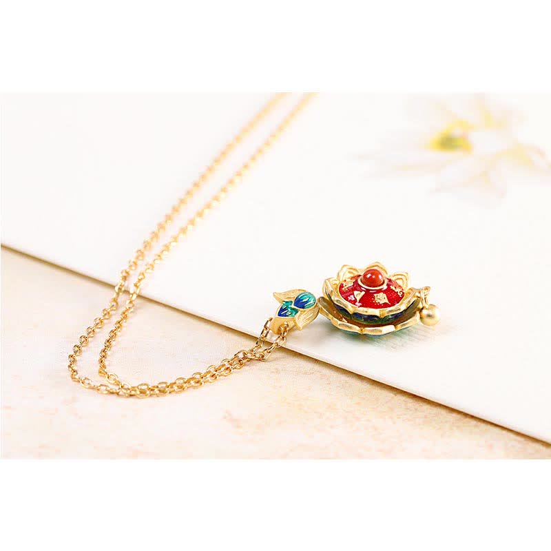 Red Agate Necklace | 925 Sterling Silver Lotus Pendant Enlightenment