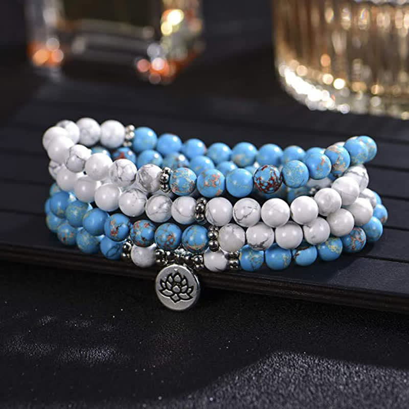 108 Beads White Turquoise Empe Stone Lotus Blessing Bracelet