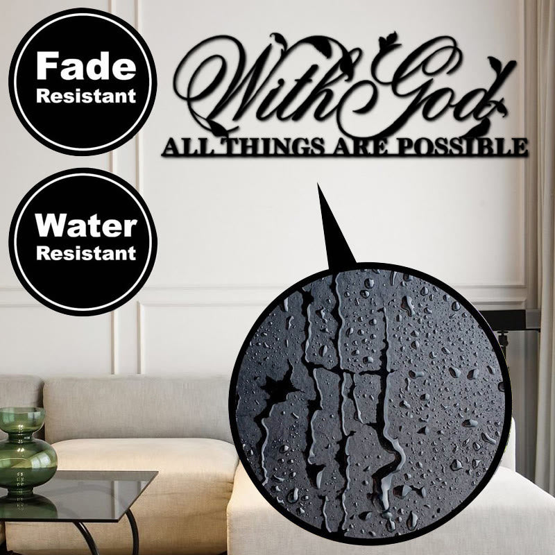 Zen Metal Wall Art | With God All Things Are Possible Sign 44x16cm