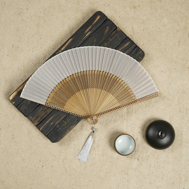Vintage Chinese Folding Fan | Bamboo & Polyester Handheld Fan