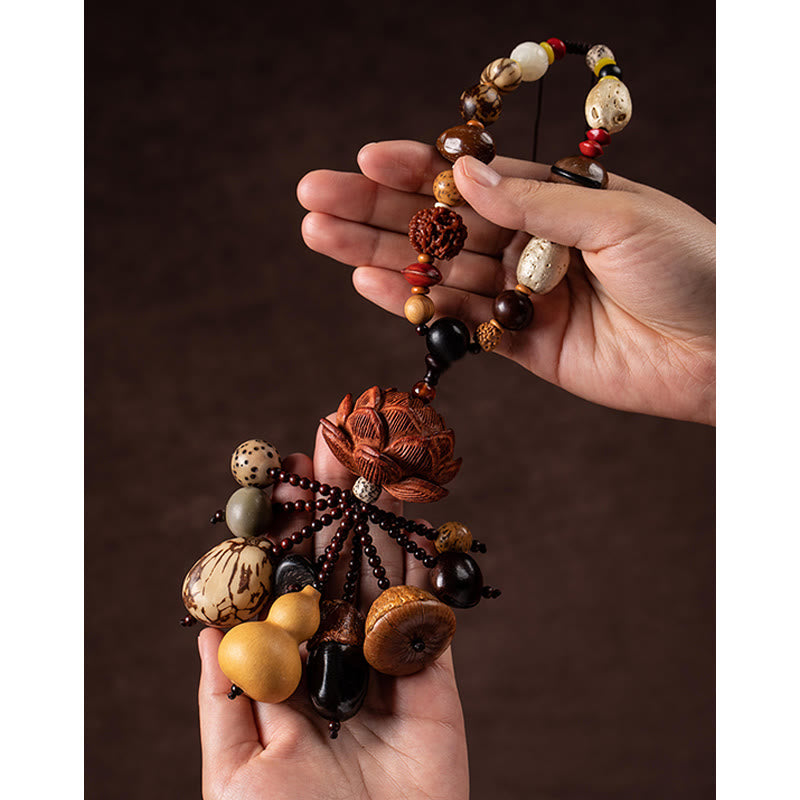 Boxwood Peach Wood Bodhi Seed Lotus Car Hanging Charm