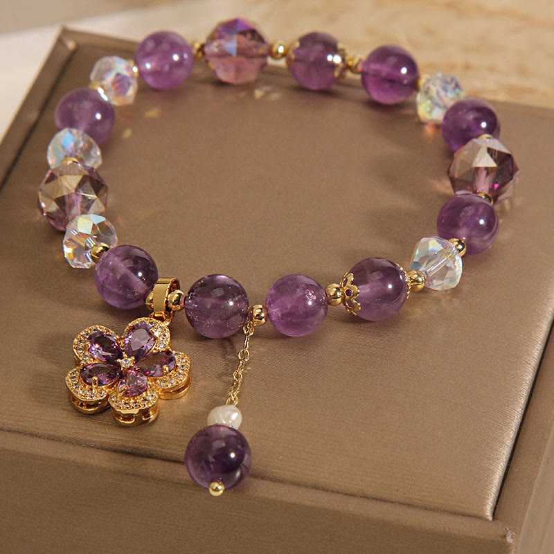 Amethyst Pearl Flower Inner Peace Healing Bracelet