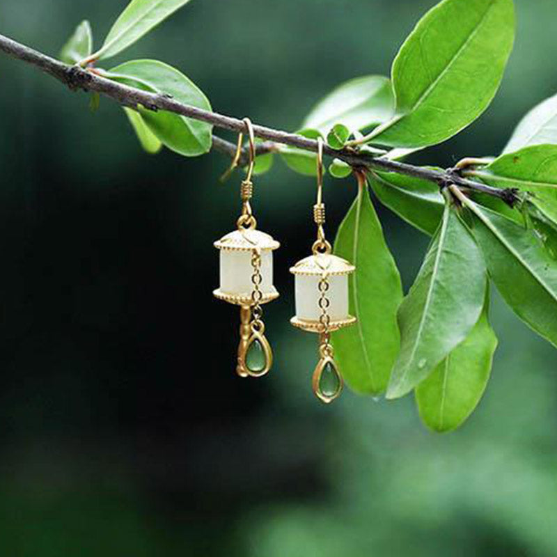 38mm Jade & 925 Sterling Silver Drop Earrings for Luck