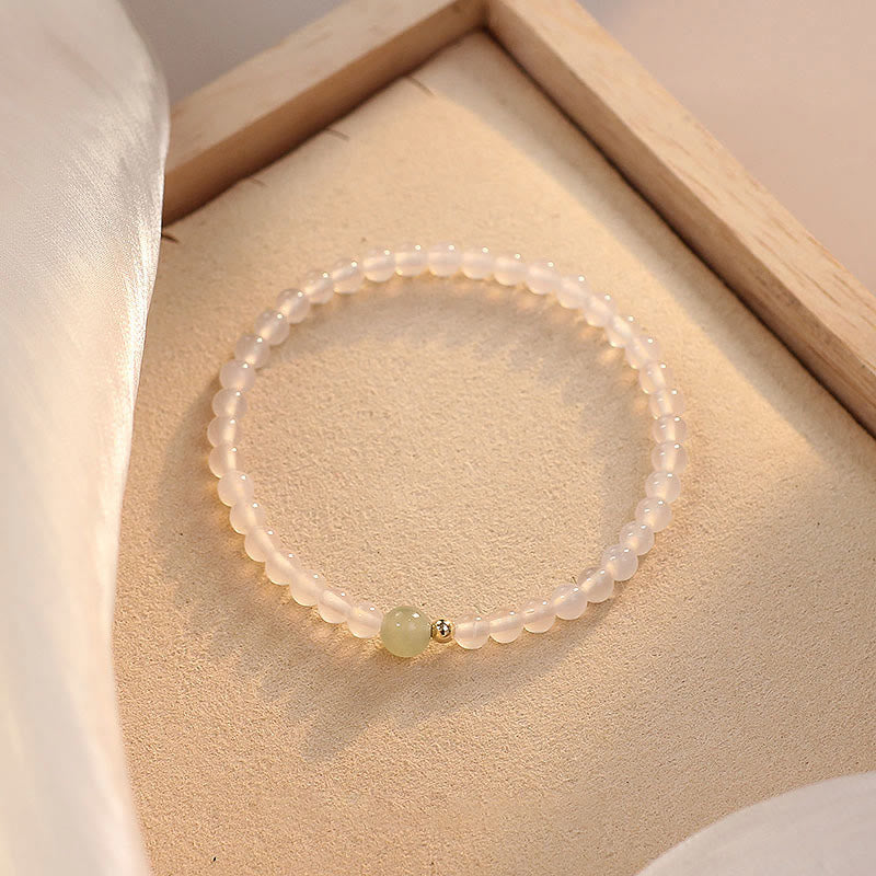 Natural White Agate Jade Luck Protection Bracelet 15cm