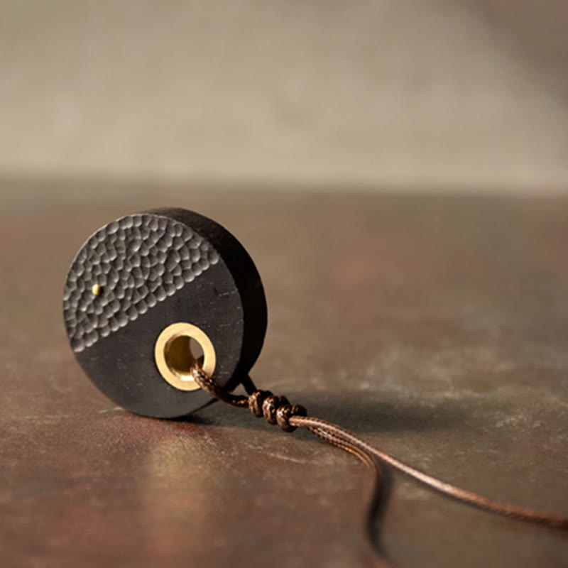 Unisex Ebony Wood Spiritual Necklace with Copper Pendant for Peace