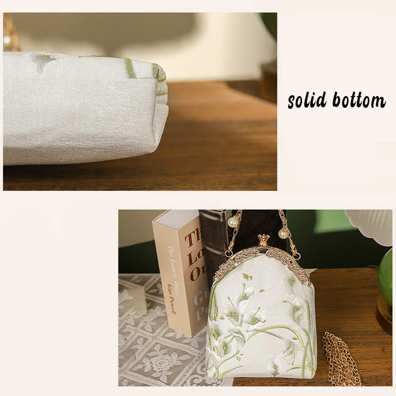 Calla Embroidery Metal Handle Crossbody Bag 15cm