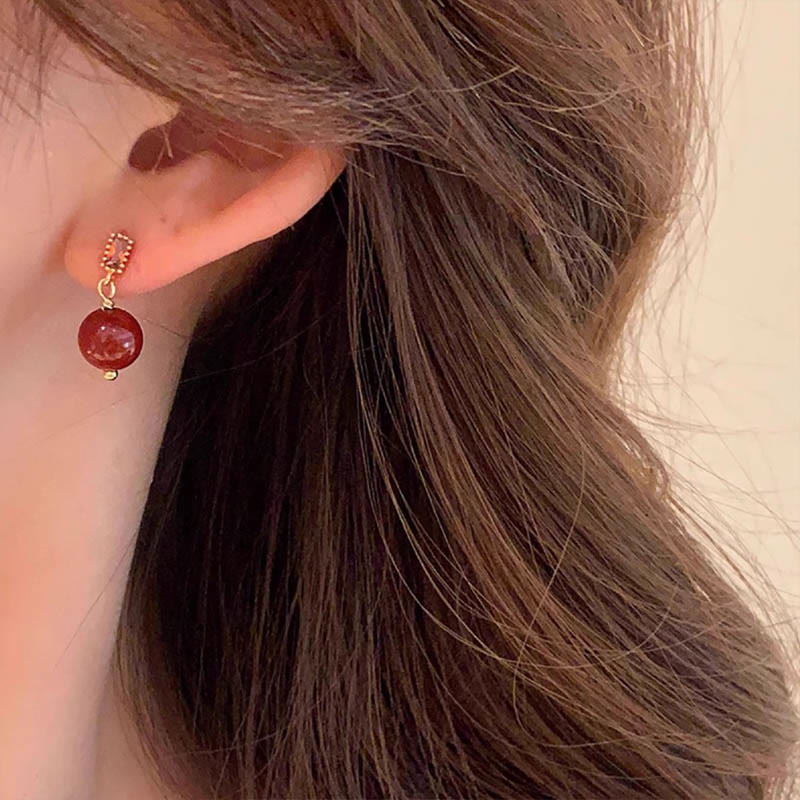 Cinnabar Earrings 925 Silver Posts & 14K Gold Calm Beads