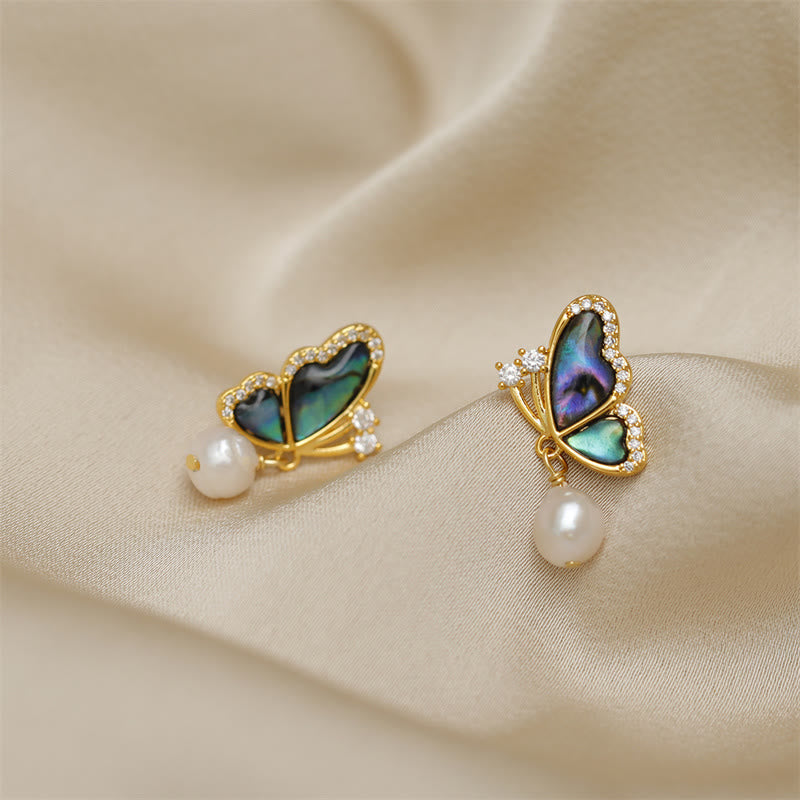 18K Gold Plated Pearl Butterfly Love Stud Earrings