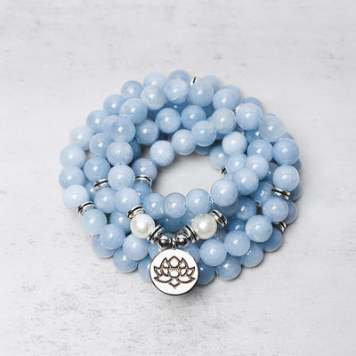 108 Beads Aquamarine Gemstone Mala for Meditation & Healing
