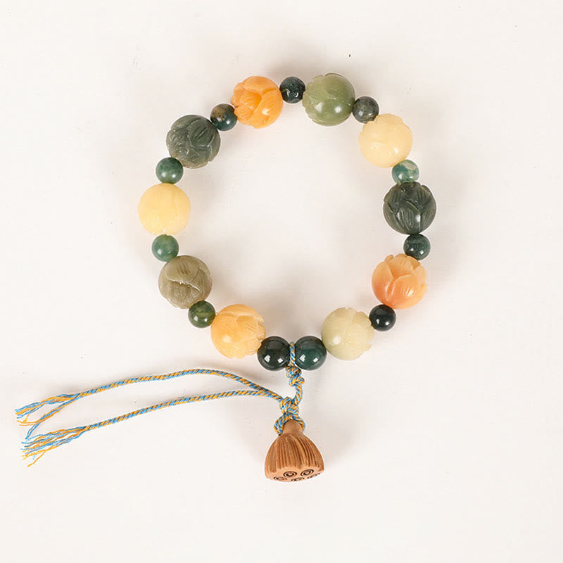 Bodhi Seed Moss Agate Lotus Bracelet for Peace & Calm