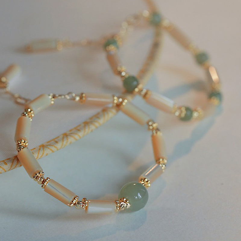 14k Gold Plated Tridacna Stone & Hetian Jade Bamboo Bracelet