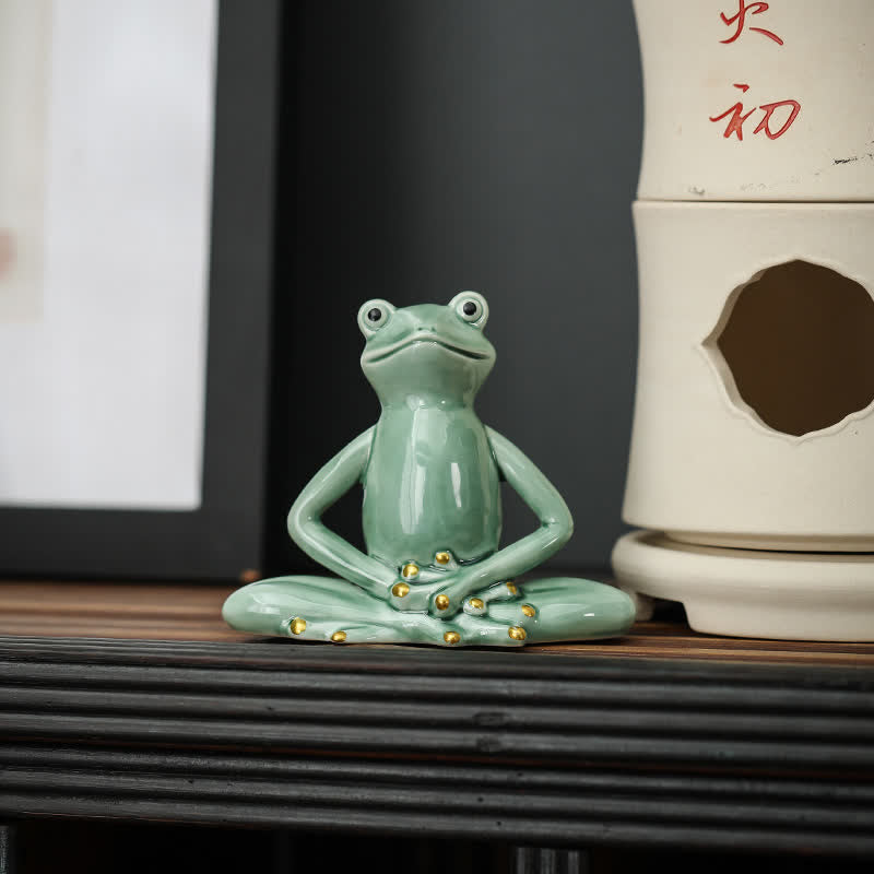 Meditating Ceramic Zen Frog Statue for Decor