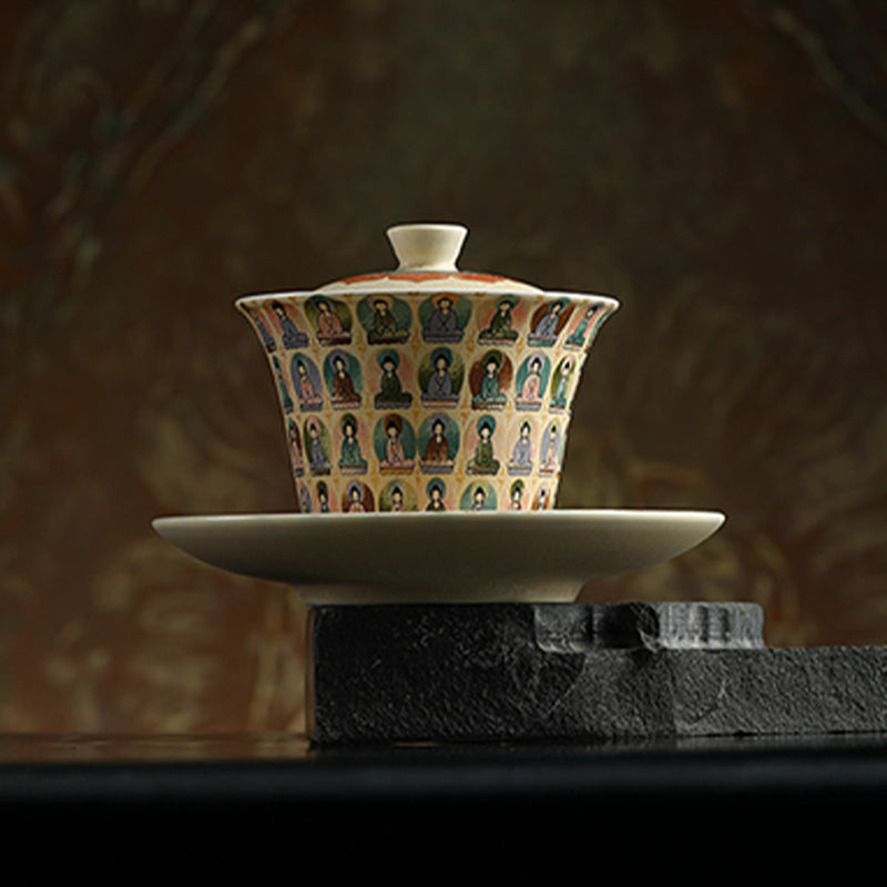 Dunhuang Ceramic Gaiwan with Thousand Buddhas & Lid 150ml