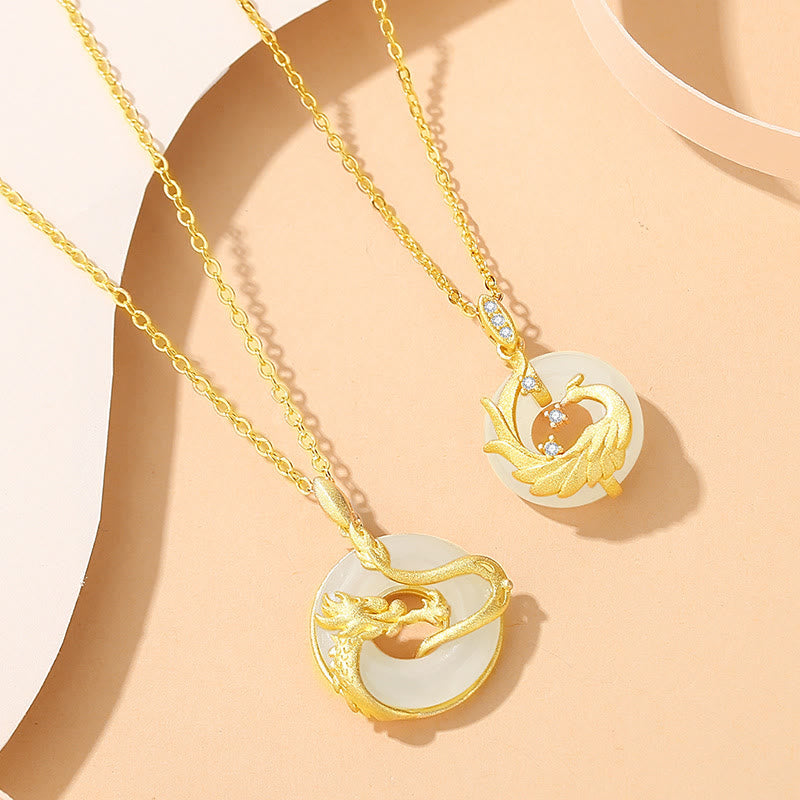 Unisex 925 Sterling Silver Dragon Year Hetian Jade Necklace