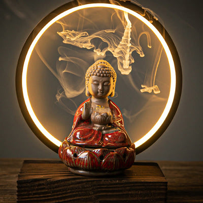 Buddha Lotus Backflow Ceramic Incense Burner with Light