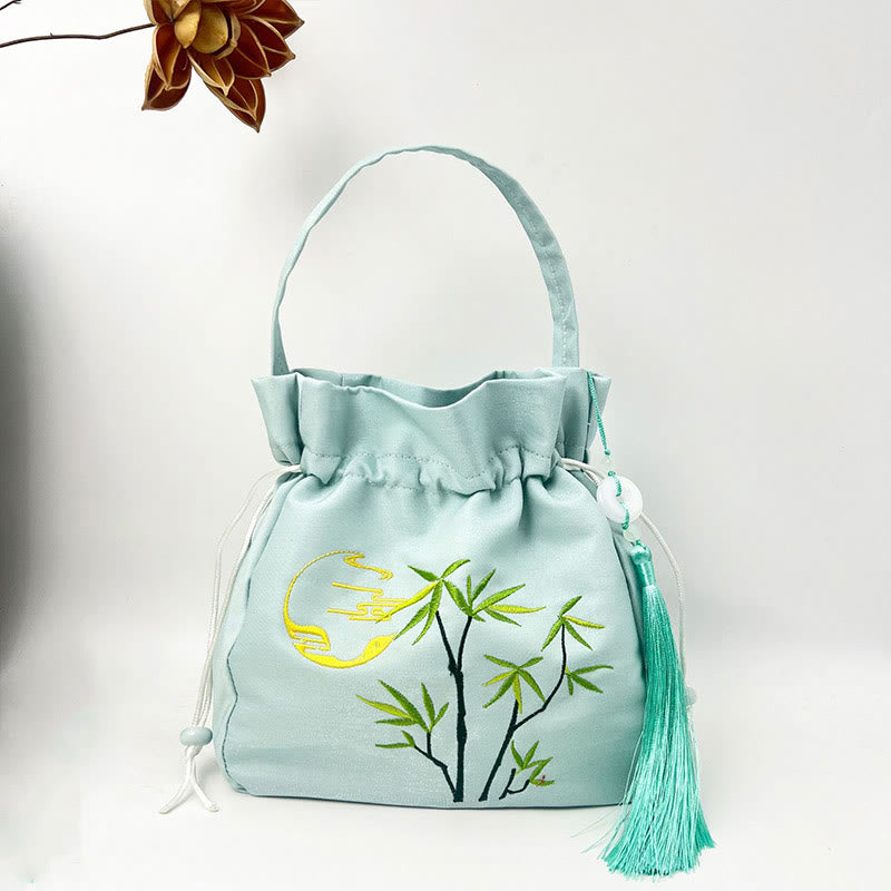 Embroidered Cotton Linen Tote Bag With Wisteria Flowers