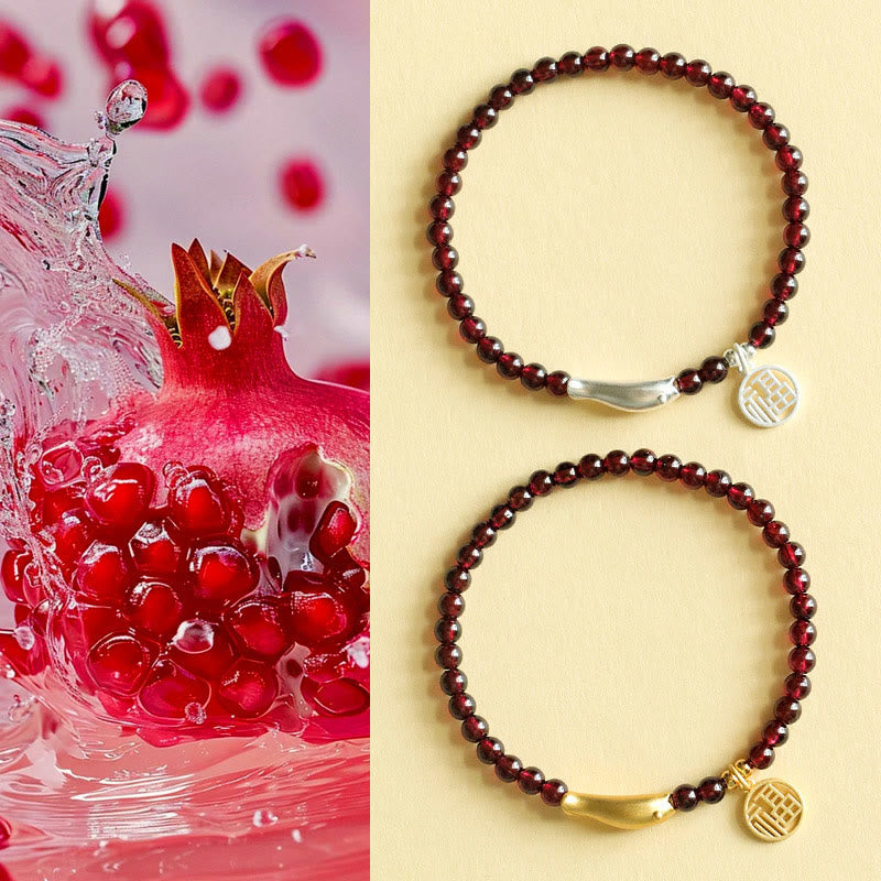 5mm Garnet Purification Bracelet with Sterling Silver Fish & Fu Charm