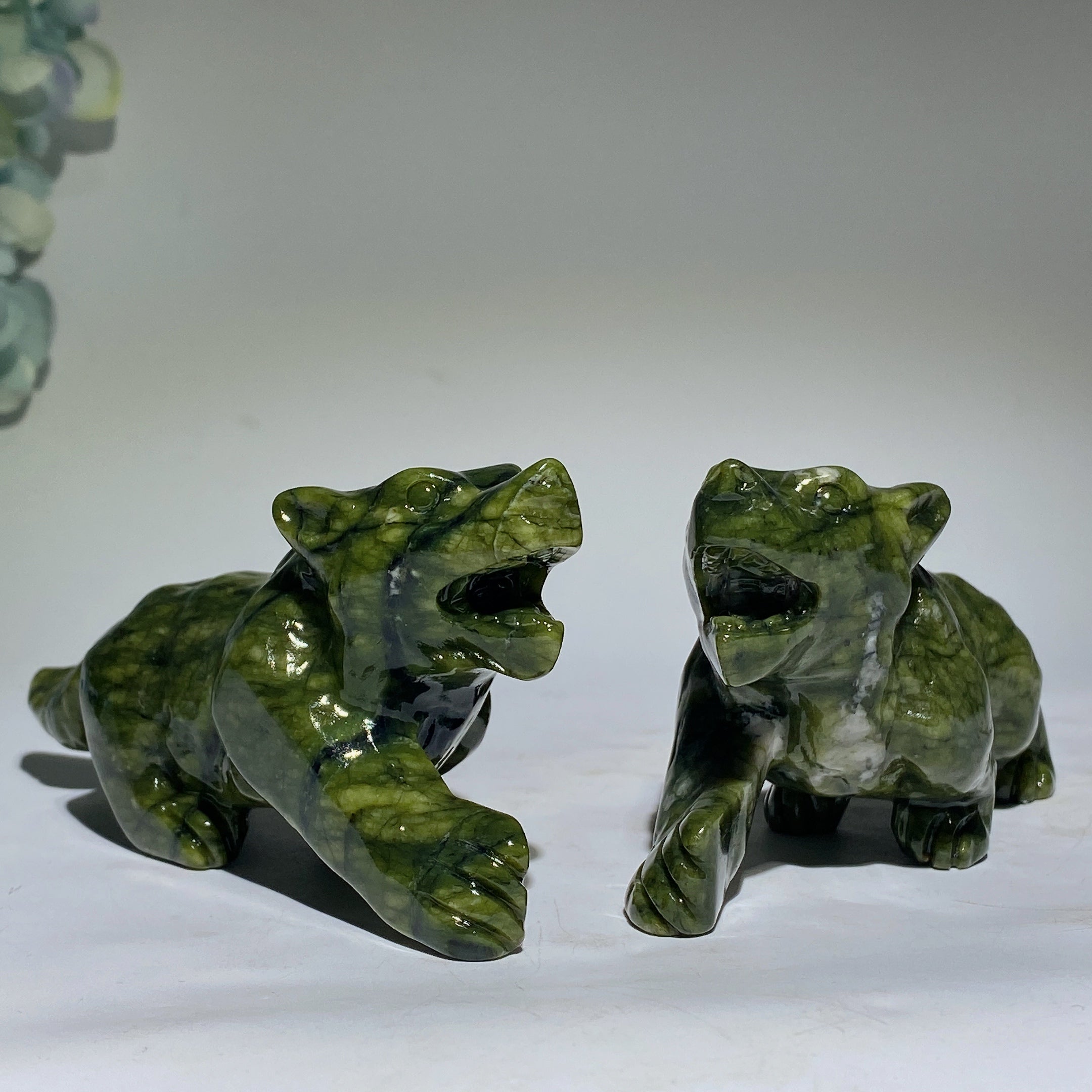 6.0" Serpentine Crystal Wolf Carving for Healing Display