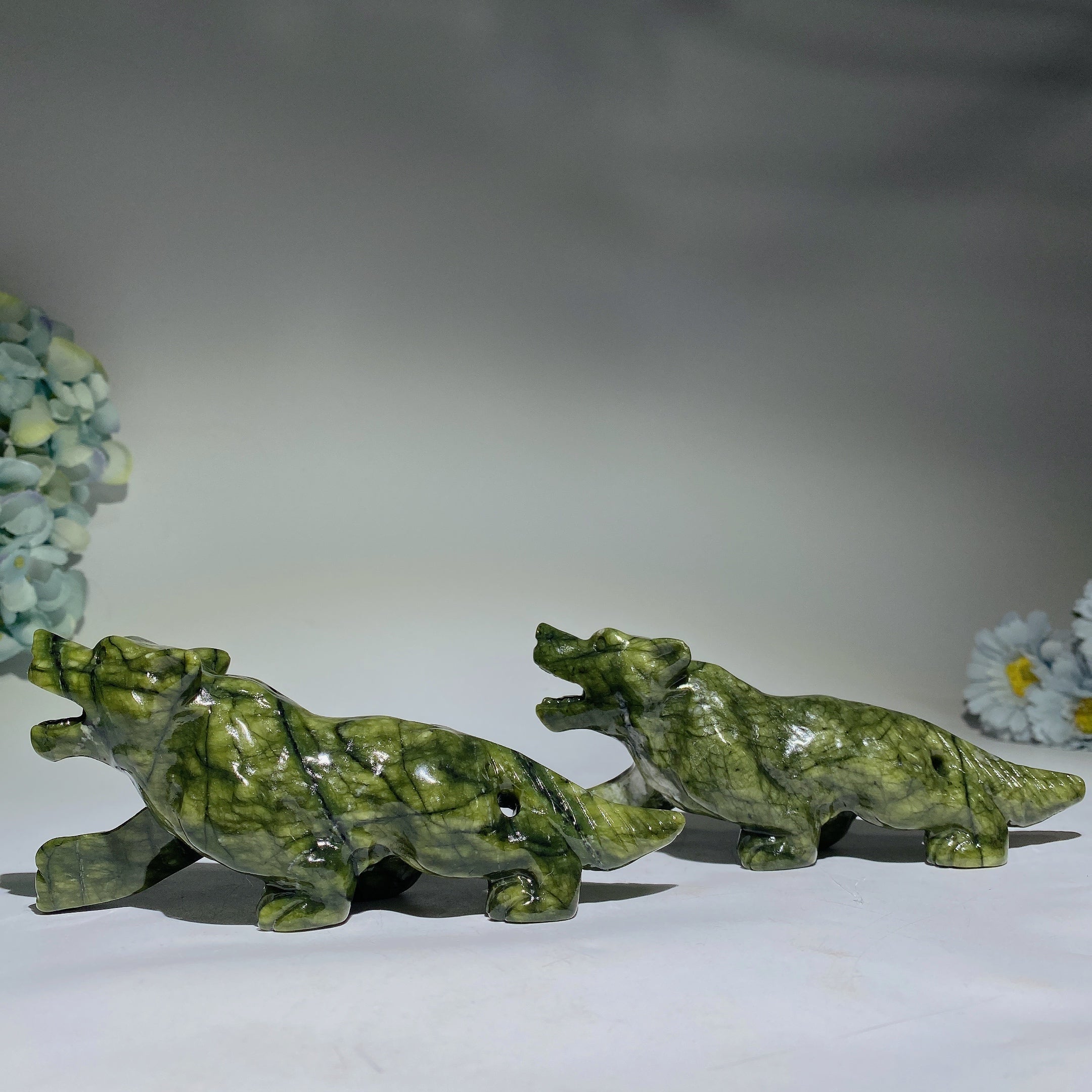 6.0" Serpentine Crystal Wolf Carving for Healing Display