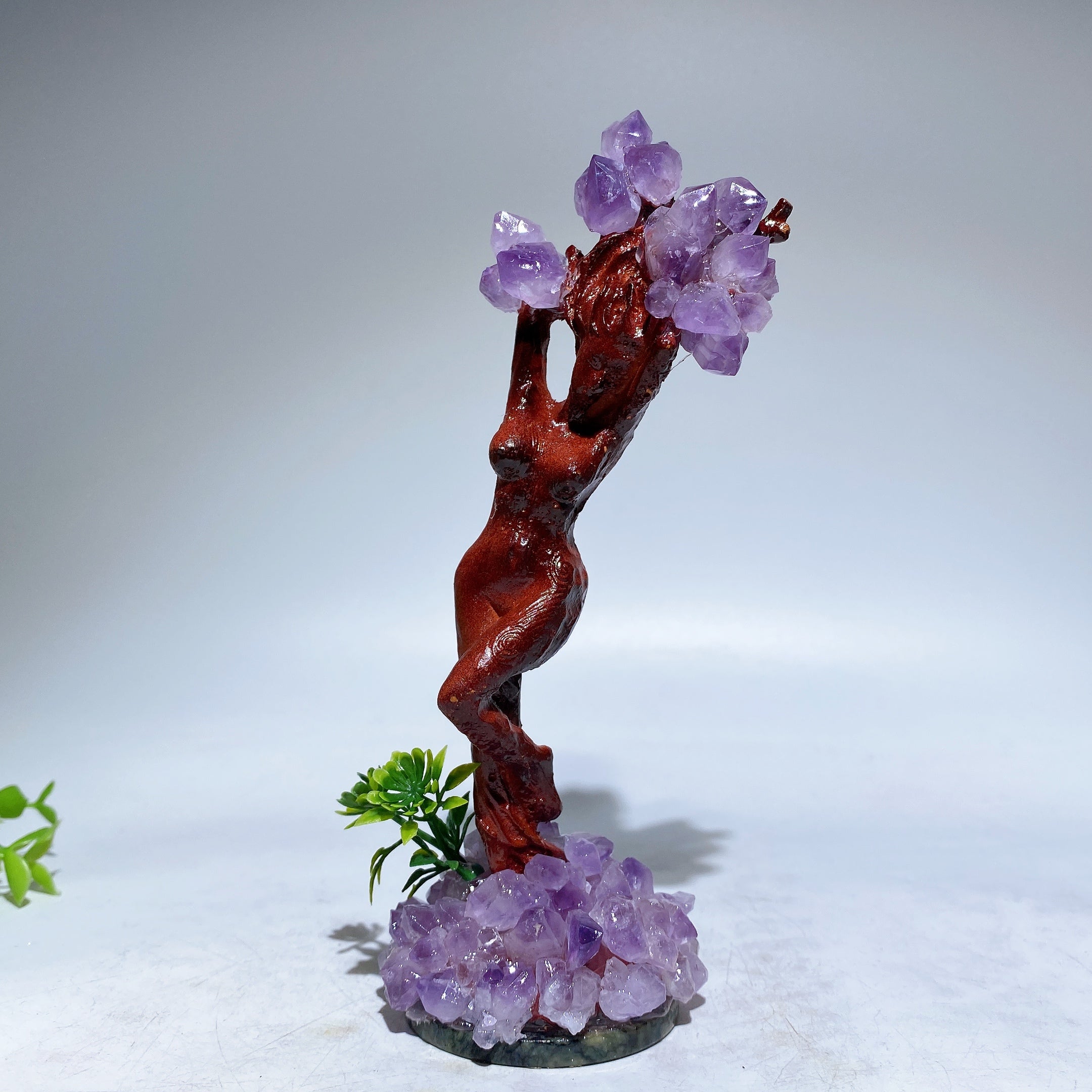 6.1 inch Amethyst Wooden Tree Elf Figurine