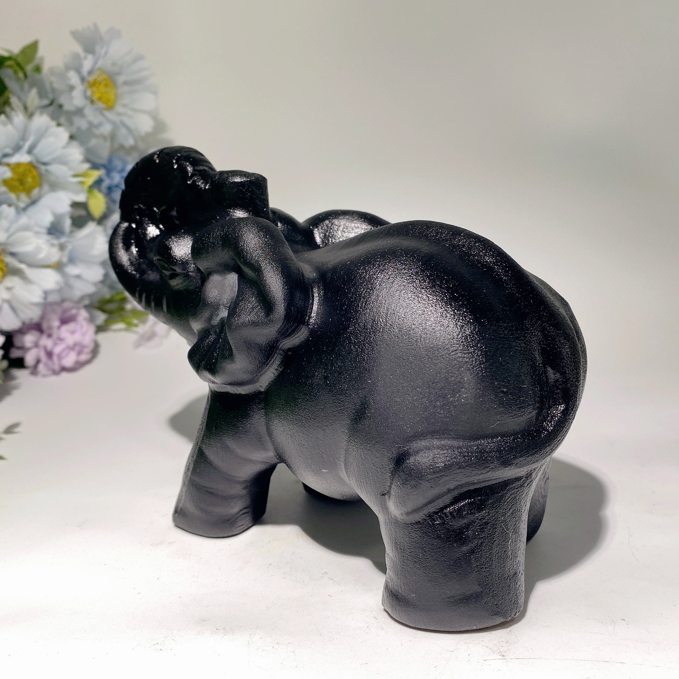 6.1 Inch Obsidian Elephant Crystal Healing Statue