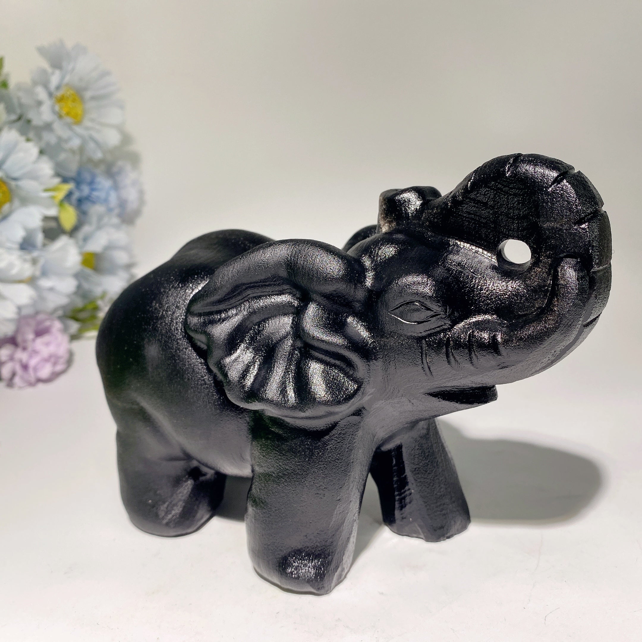 6.1 Inch Obsidian Elephant Crystal Healing Statue