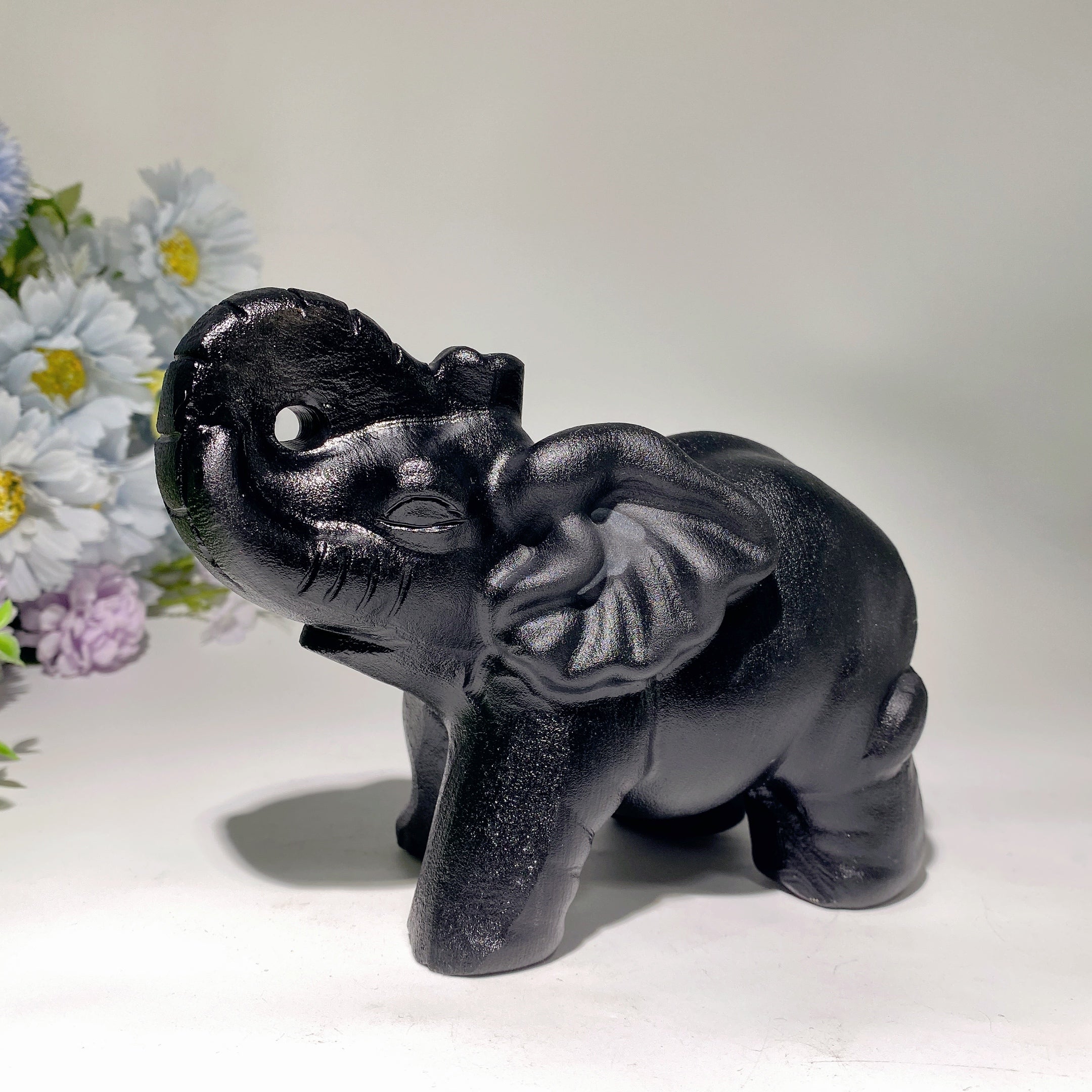 6.1 Inch Obsidian Elephant Crystal Healing Statue