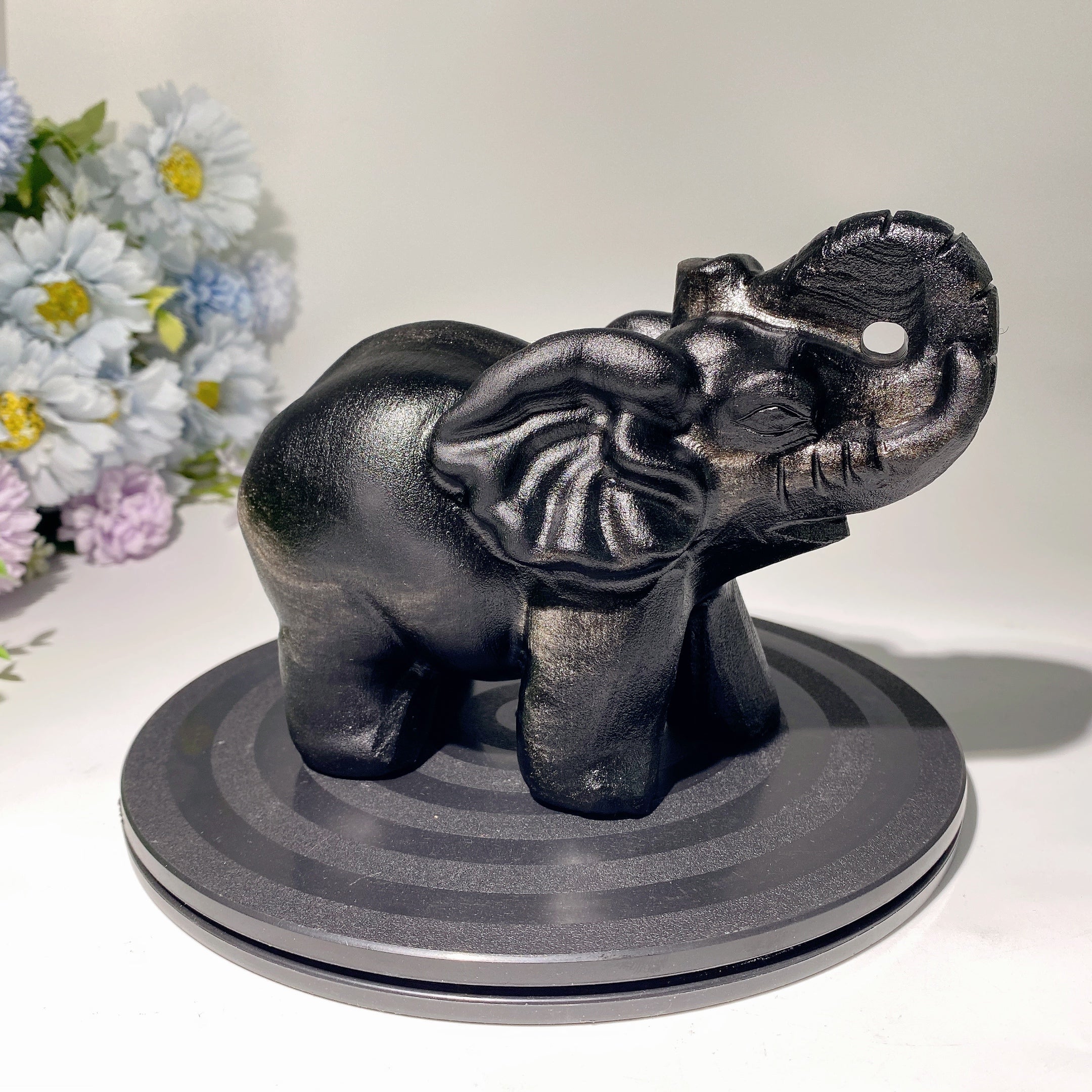 6.1 Inch Obsidian Elephant Crystal Healing Statue
