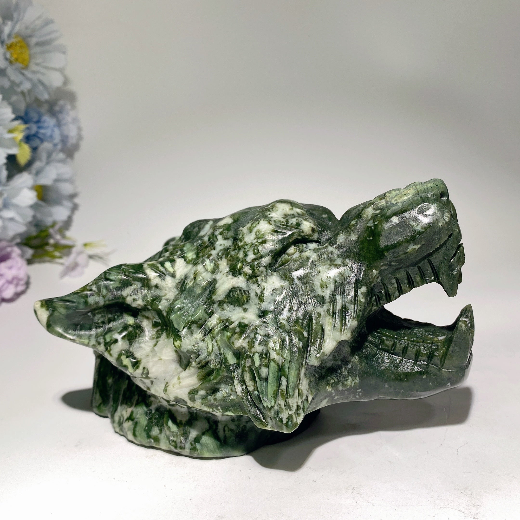 6.1 inch Serpentine Wolf Head Crystal Carving for Healing