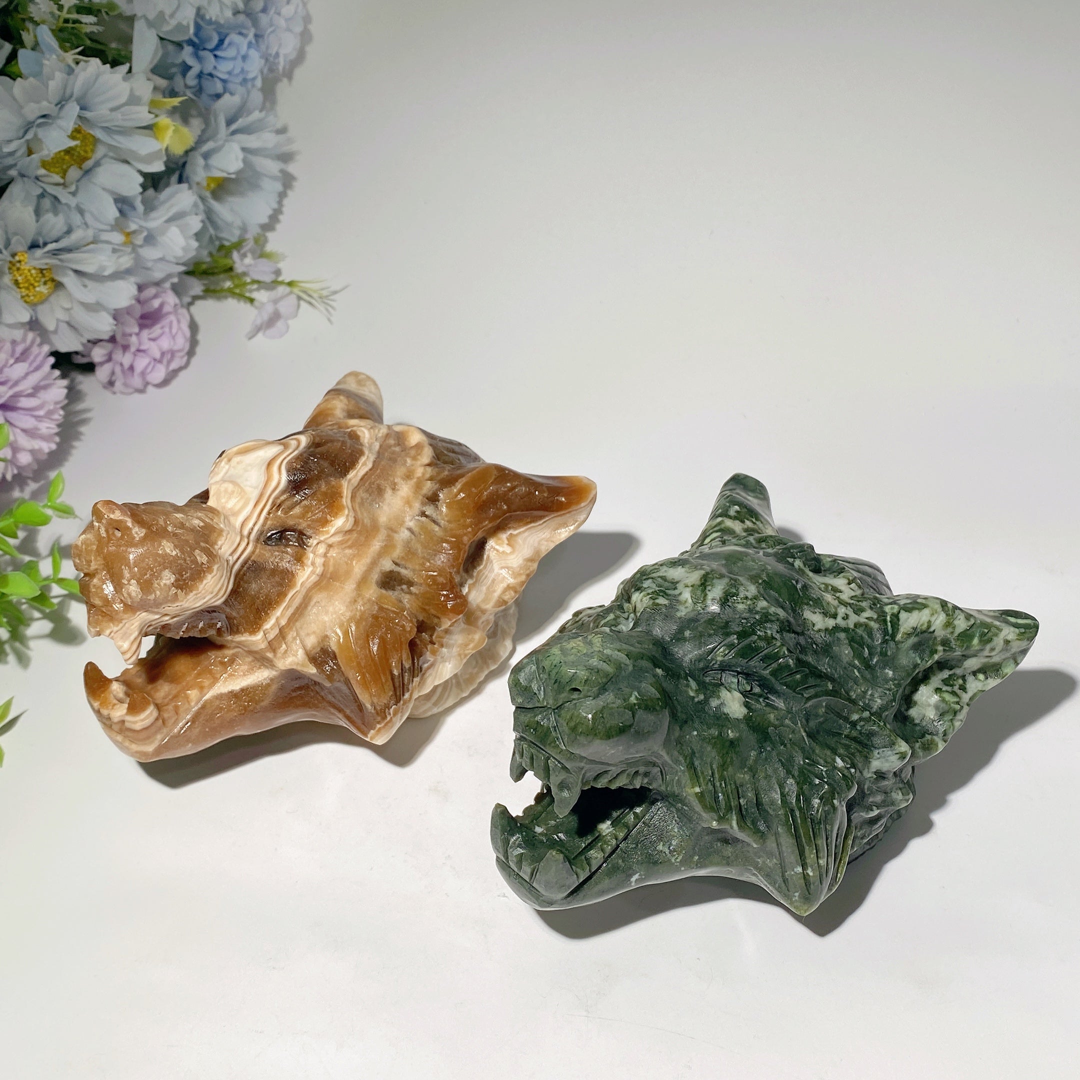 6.1 inch Serpentine Wolf Head Crystal Carving for Healing