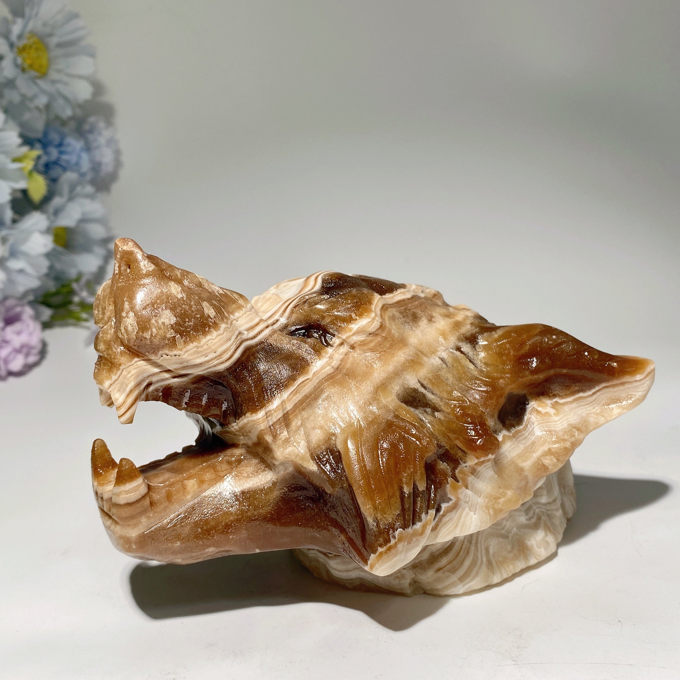 6.1 inch Serpentine Wolf Head Crystal Carving for Healing