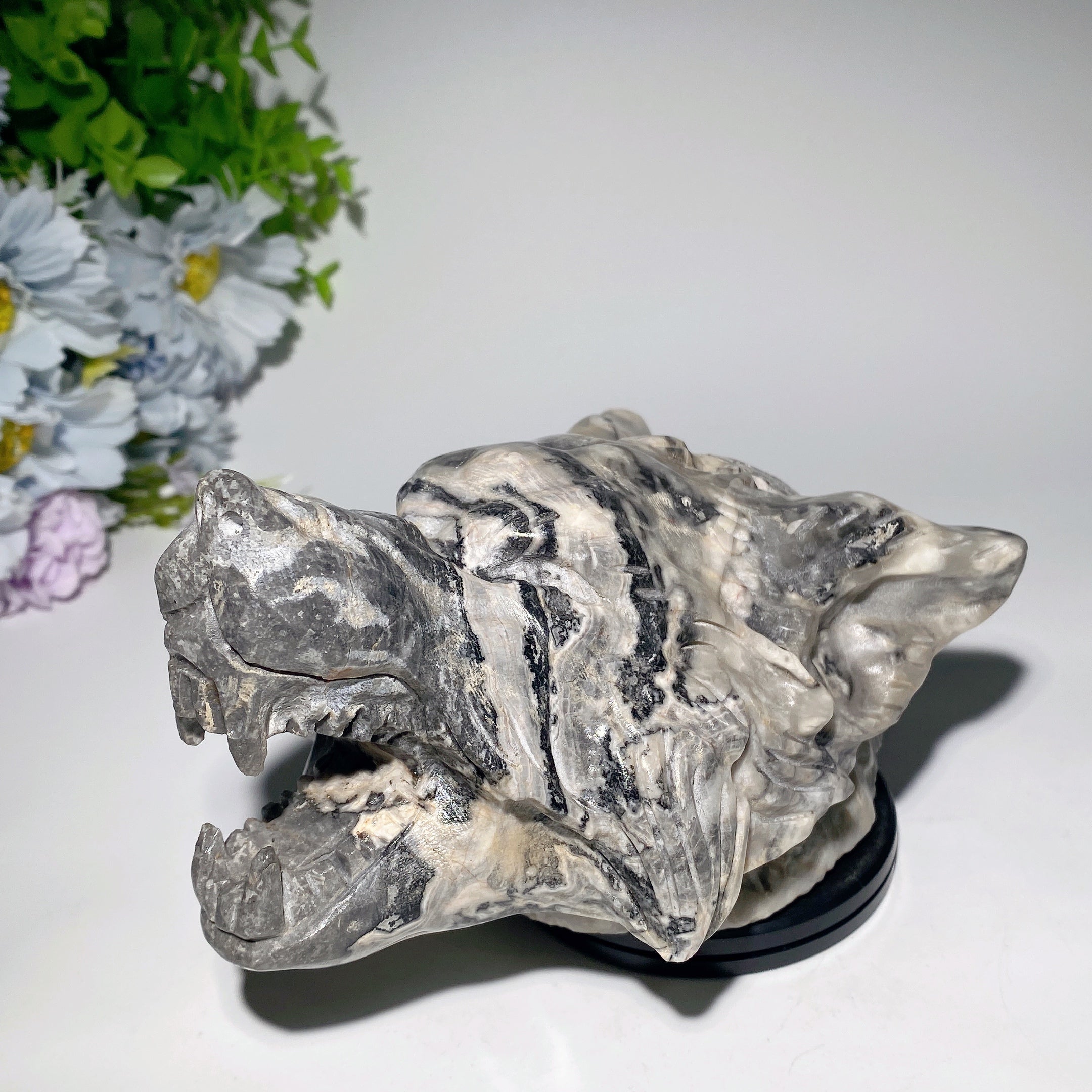 6.1 inch Serpentine Wolf Head Crystal Carving for Healing