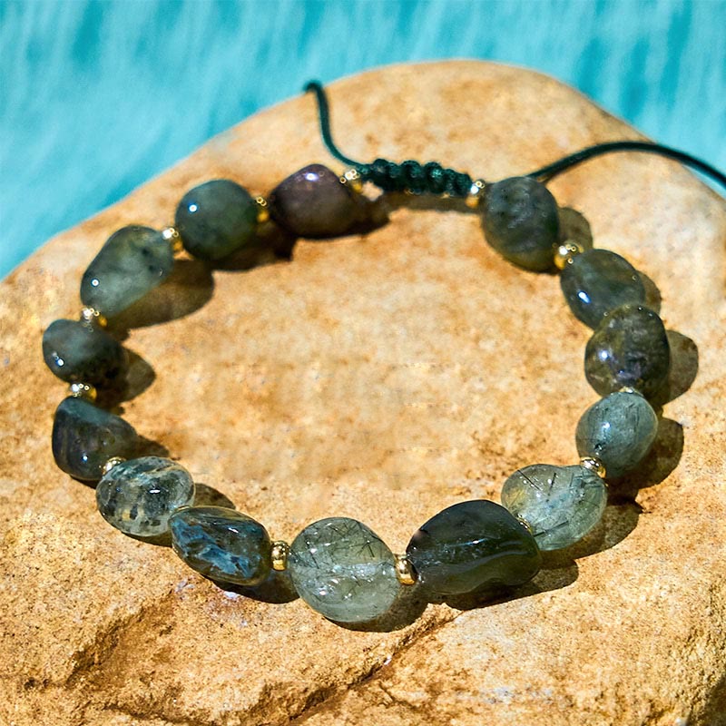 6-10mm Green Rutilated Quartz Protection Bracelet for Women
