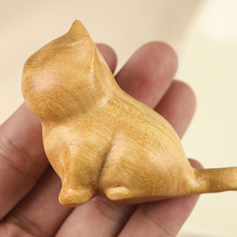 6.1cm Sandalwood Cat Sculpture for Protection & Zen Home