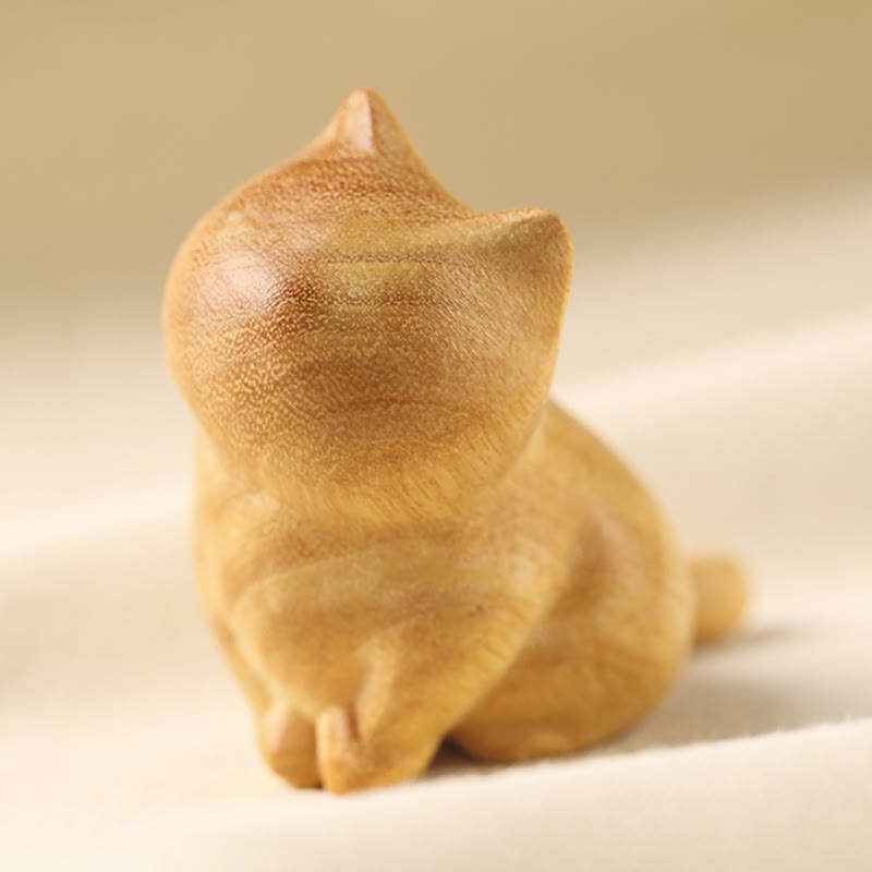 6.1cm Sandalwood Cat Sculpture for Protection & Zen Home