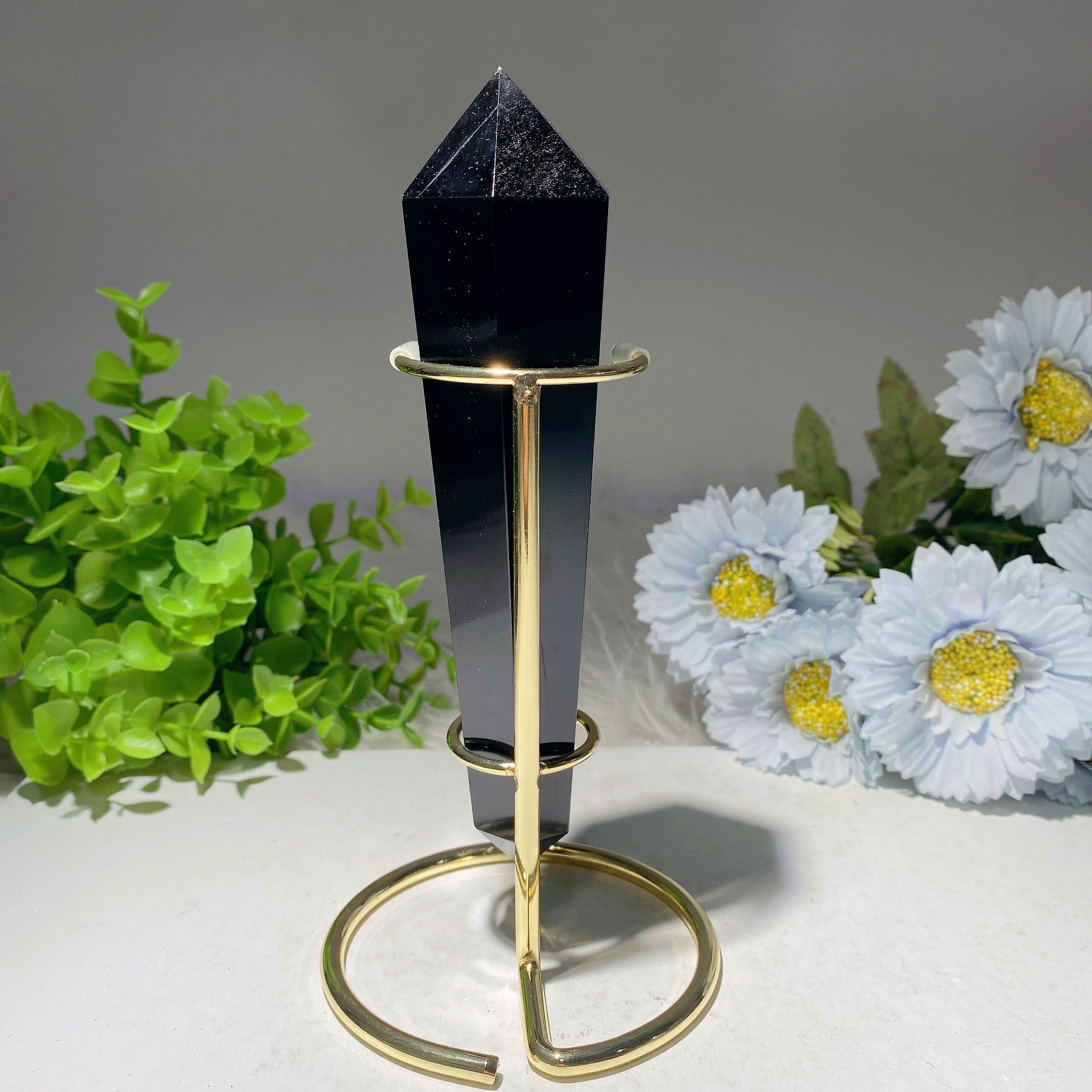 6.2 inch Black Obsidian Crystal Point with Stand