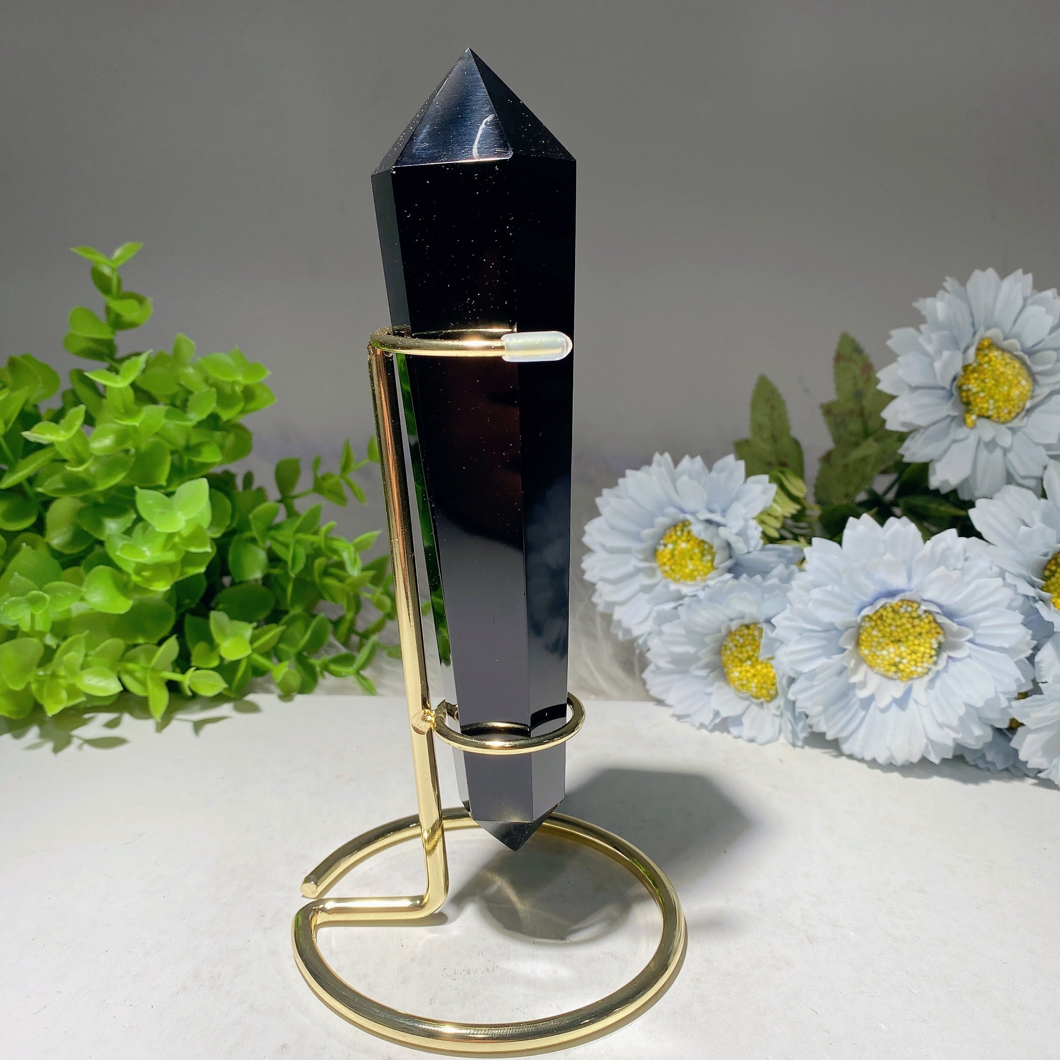 6.2 inch Black Obsidian Crystal Point with Stand