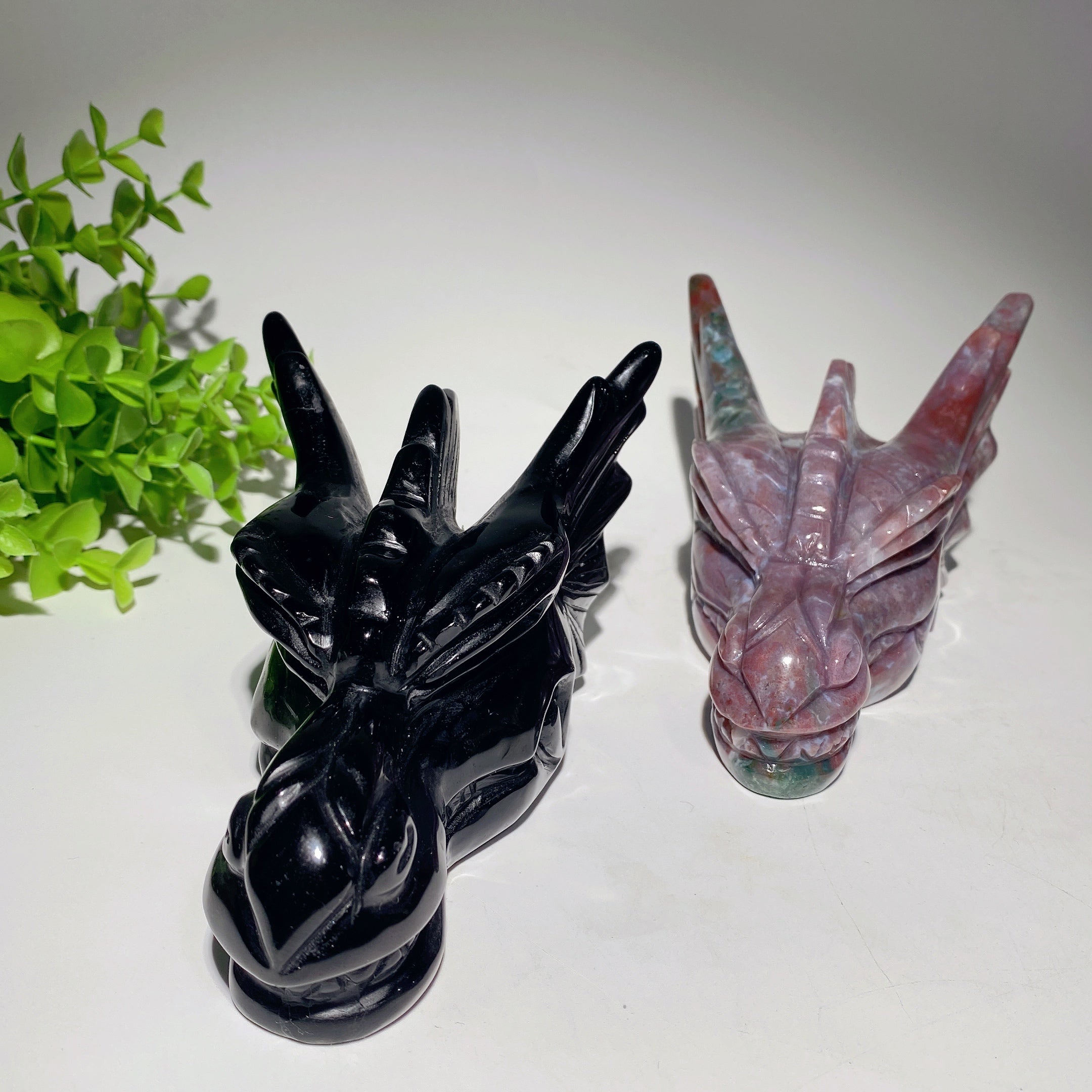 6.5-inch Black Obsidian Ocean Jasper Crystal Dragon Head Carving