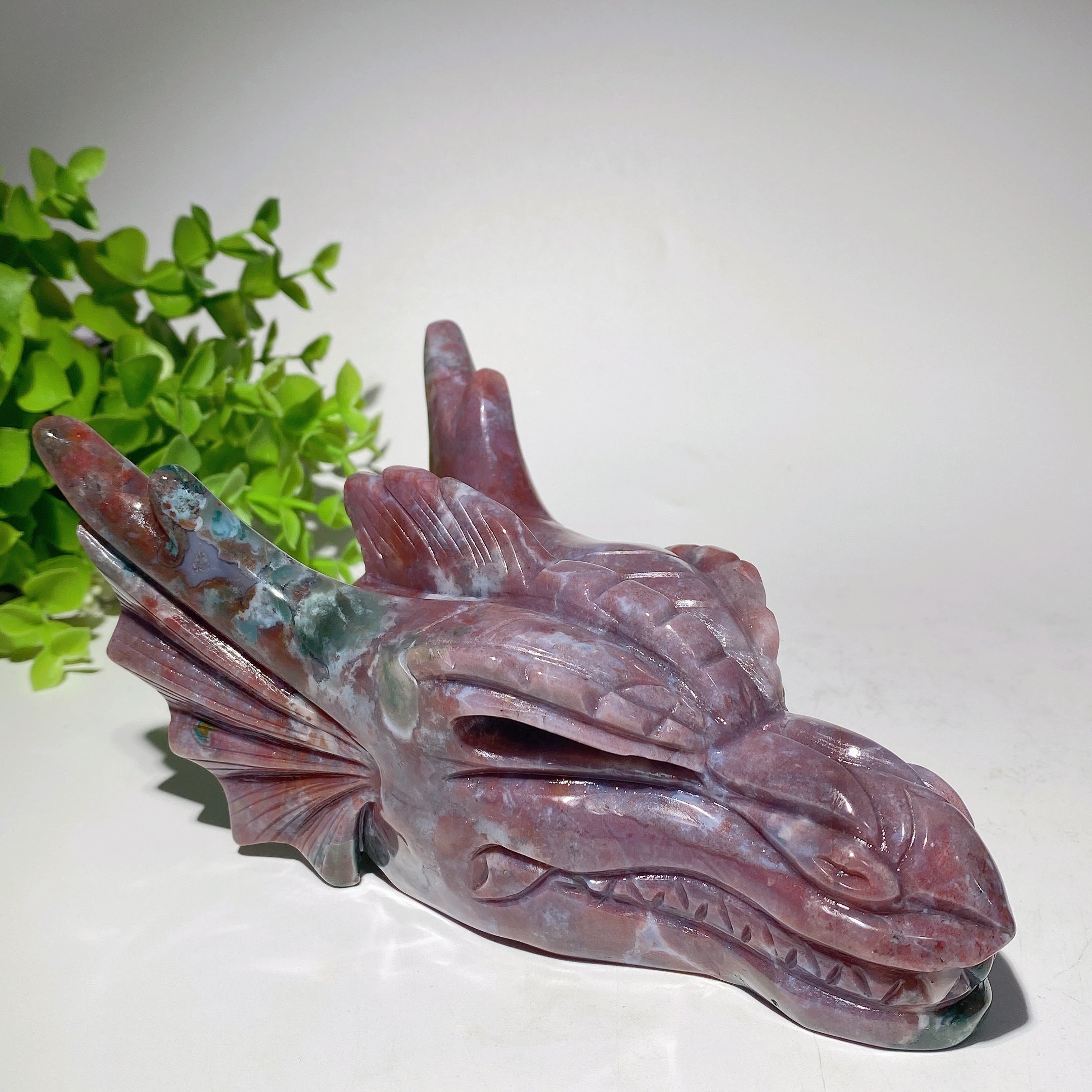 6.5-inch Black Obsidian Ocean Jasper Crystal Dragon Head Carving