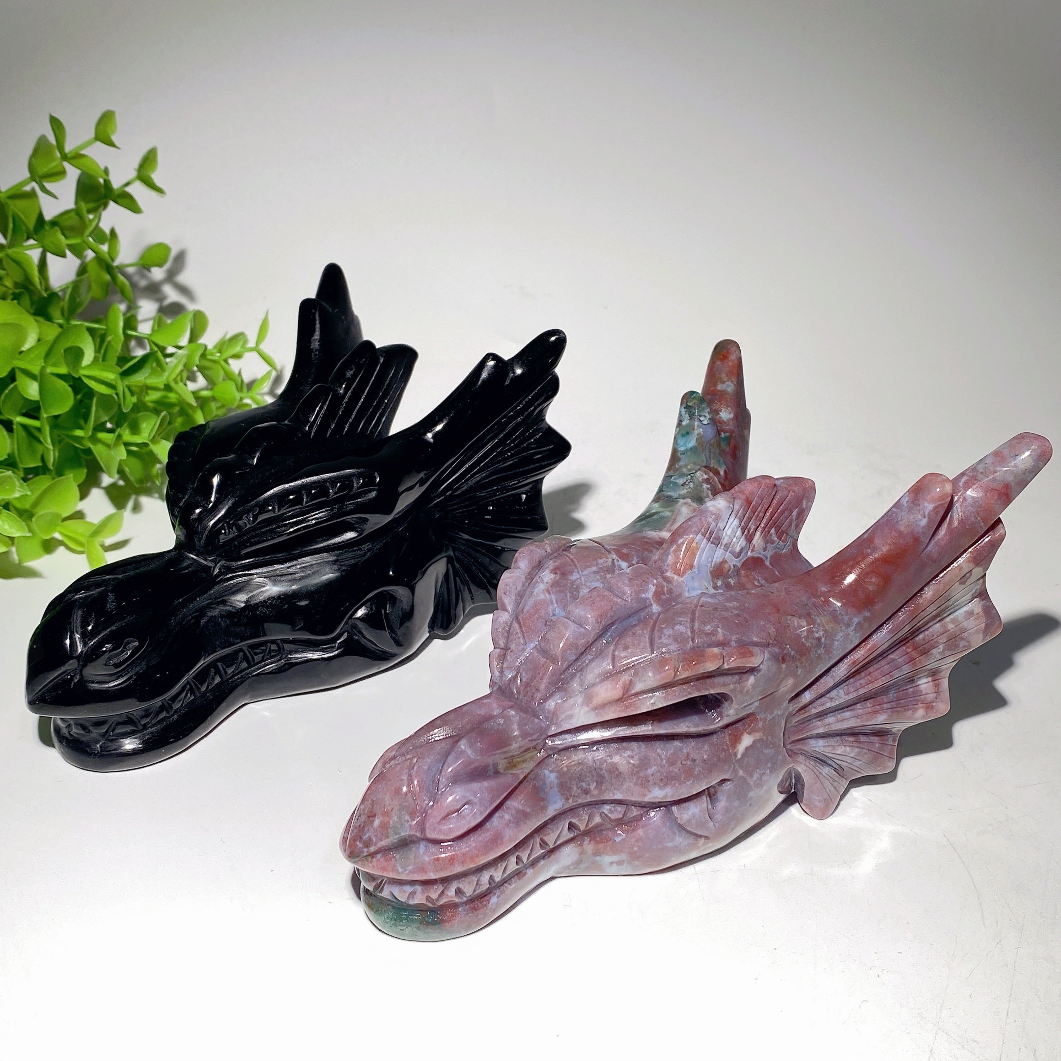 6.5-inch Black Obsidian Ocean Jasper Crystal Dragon Head Carving