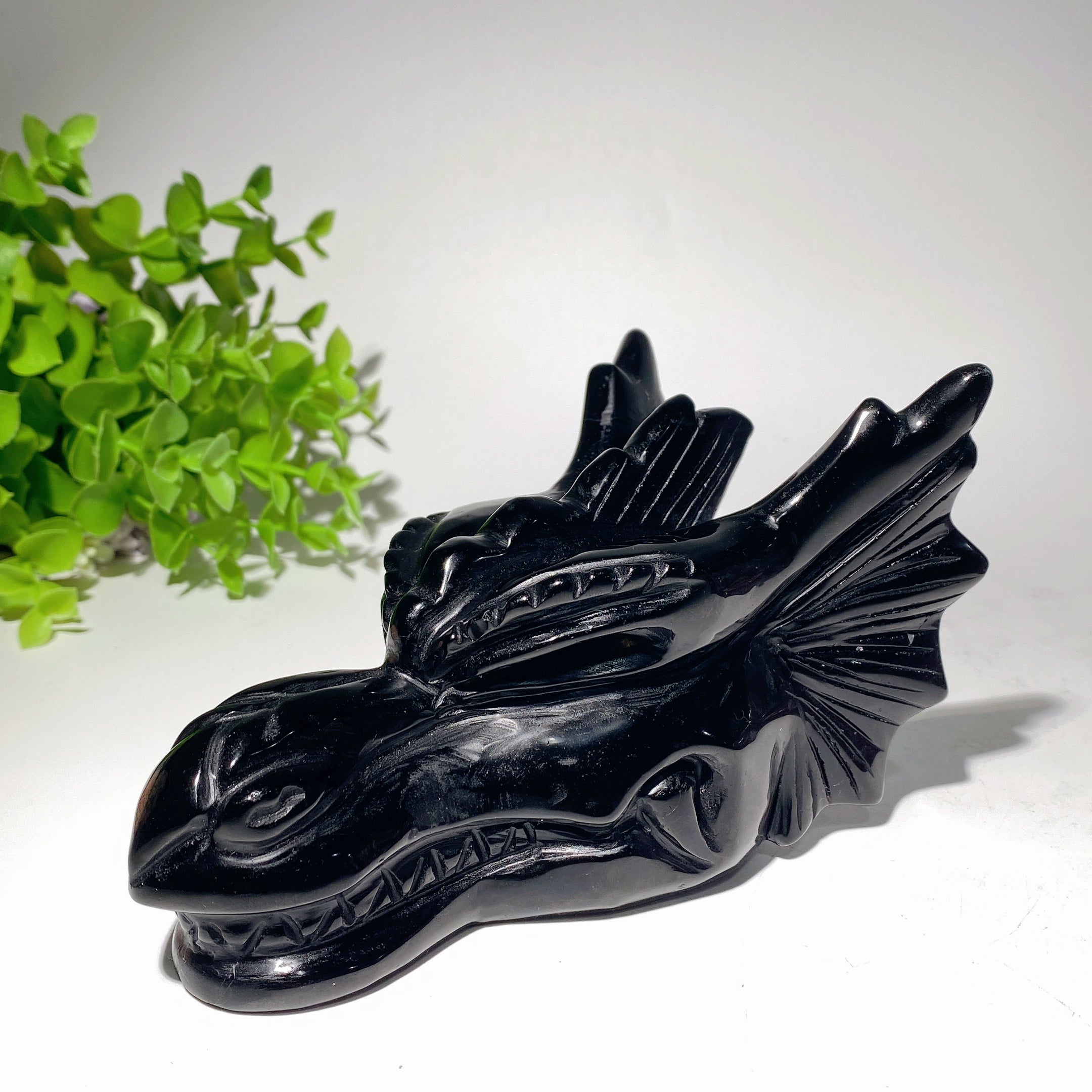 6.5-inch Black Obsidian Ocean Jasper Crystal Dragon Head Carving