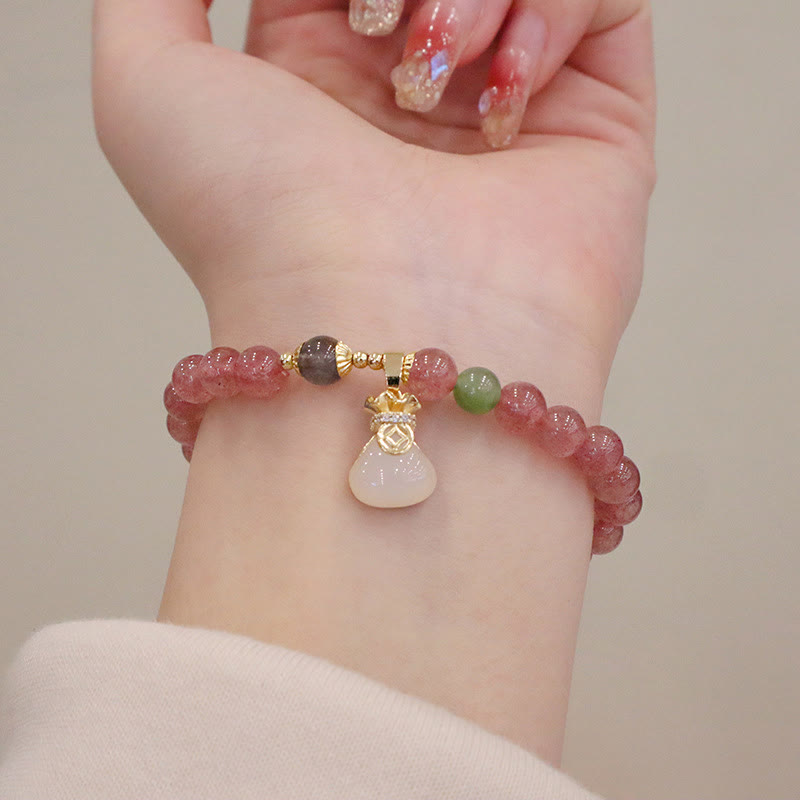 6.5mm Strawberry Quartz Jade Healing Bracelet for Peace